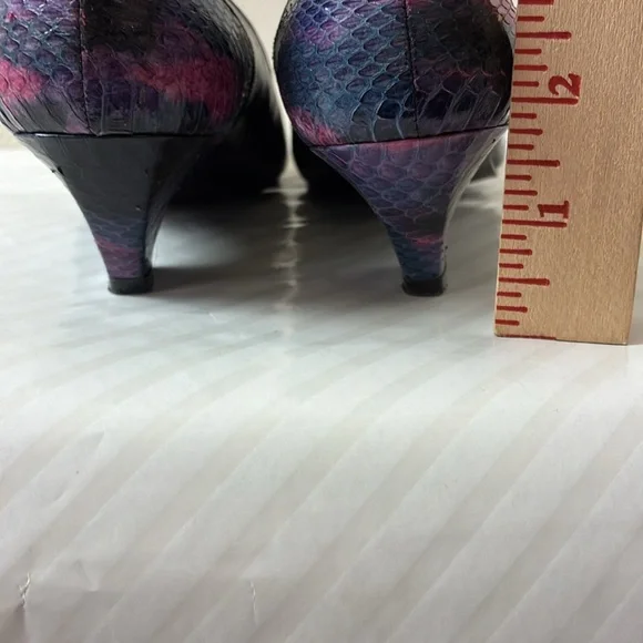 A J Valenci Pumps Leather & Snakeskin 7W - Picture 4 of 8